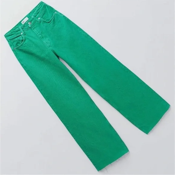 Zara Bloggers Favourite Brat Balletcore High Waisted Wide Leg Jeans Green Size 4 - Picture 9 of 16